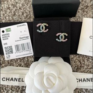❌SOLD❌ CHANEL 22S Rainbow Crystals CC Logo Earrings NEW with Tag & RECEIPT!